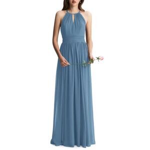 Bill Levkoff Julia Chiffon Halter A-Line Princess Dress Blue Women's Size 0 NWT